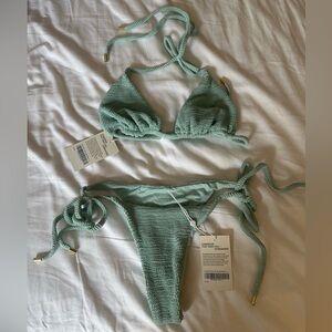 NWT Monday Swimwear PALMA • SEA GLASS CRINKLE S/M